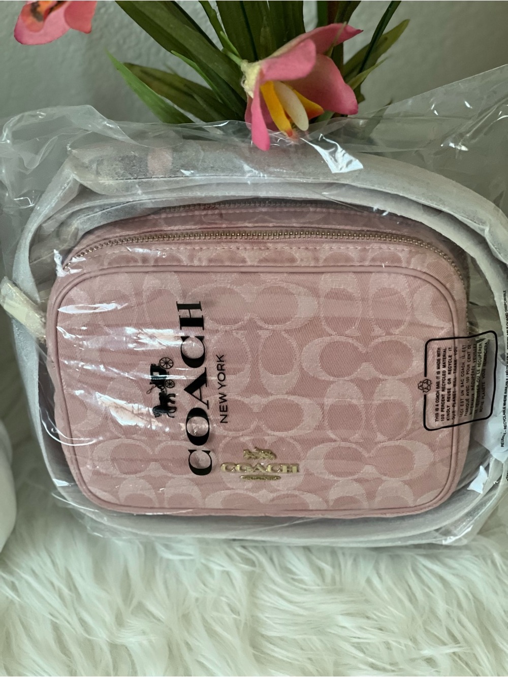 Coach Pink Signature denim Carey large